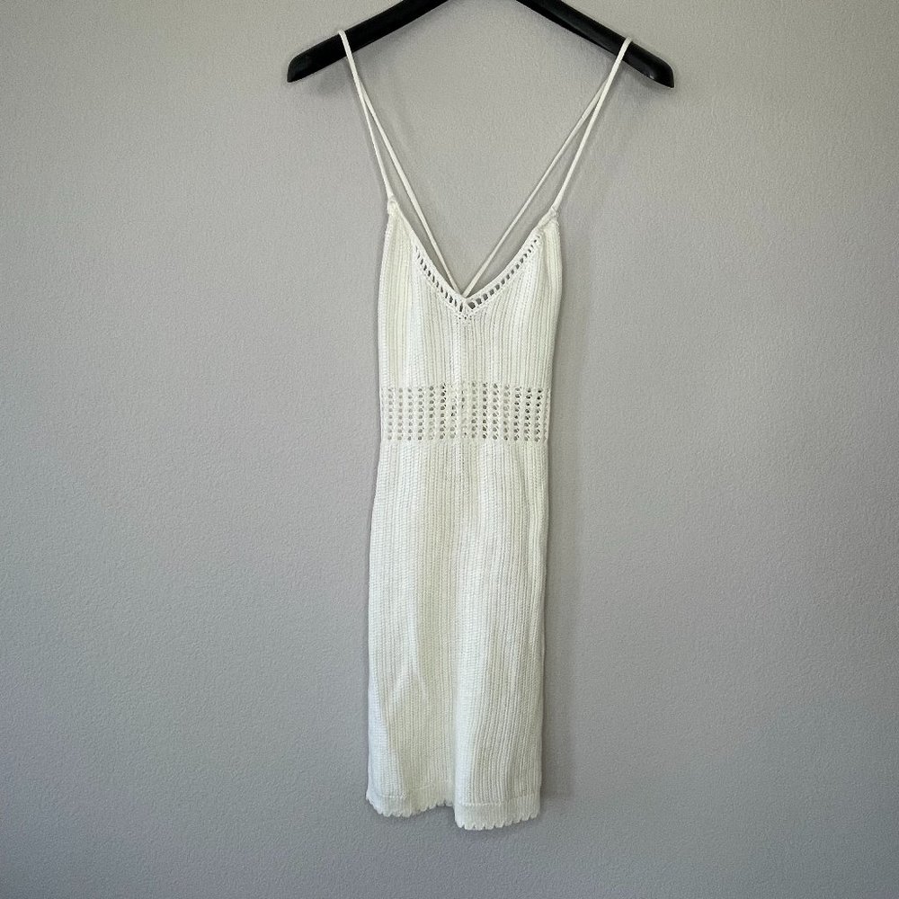 Women's Crochet Mini Backless Dress - Cream - Small